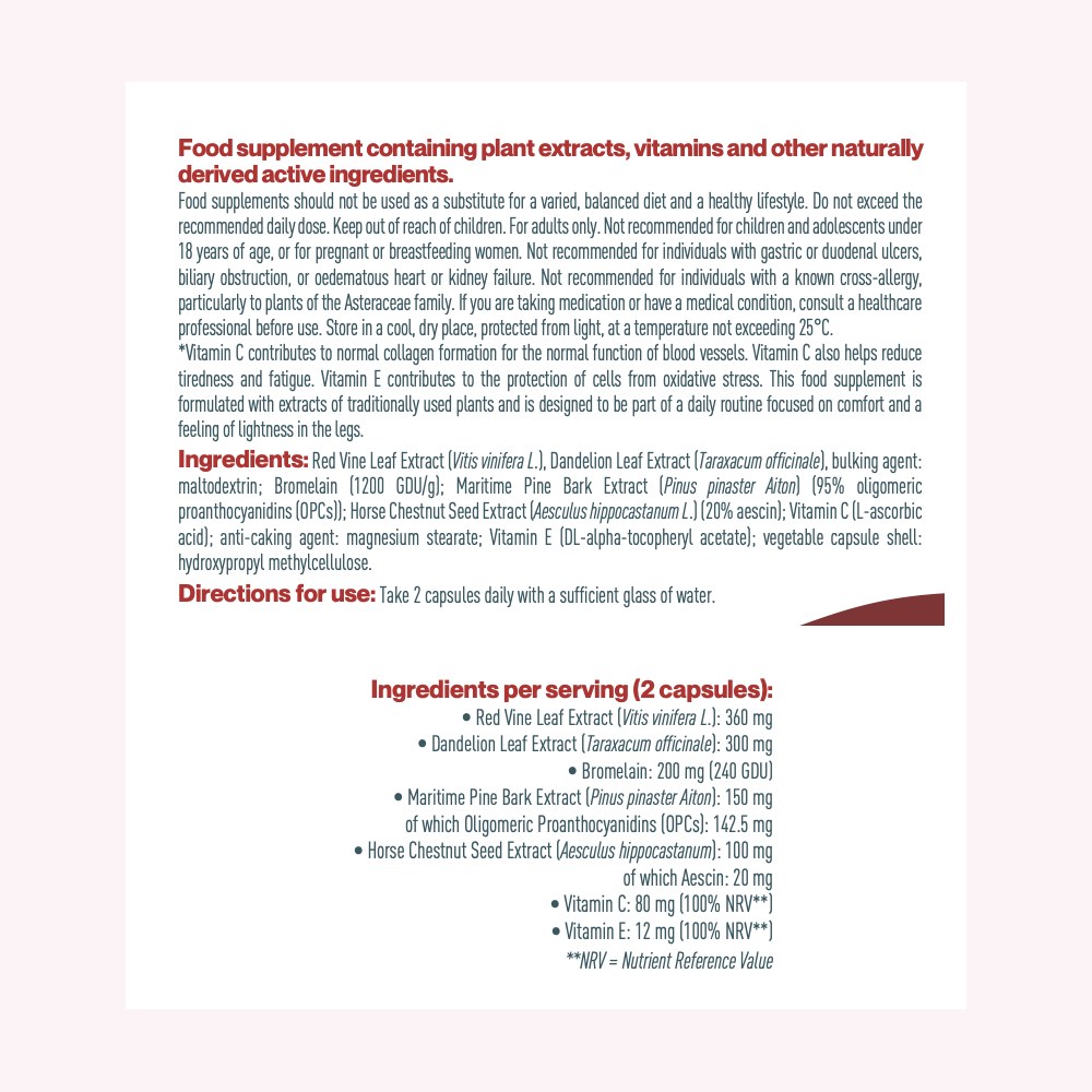 Official LymphActiv label with the ingredients per 2 capsules